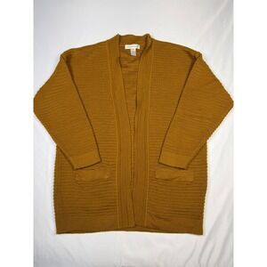 JONES NEW YORK Mustard Yellow Ribbed Knit Open Front Cardigan Sweater Size L